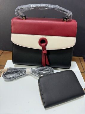 NWT Women’s Colorblock Top-Handle Bag with Wallet and Crossbody Strap - Wine
